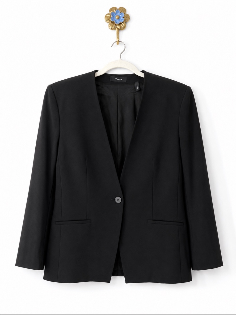 Theory Black Collarless Blazer Jacket